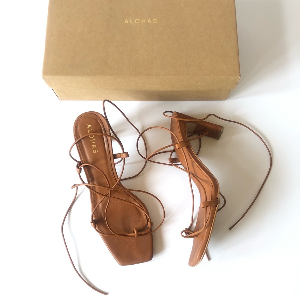 Alohas Bellini Sandals Tan Brown Leather Ankle Wrap